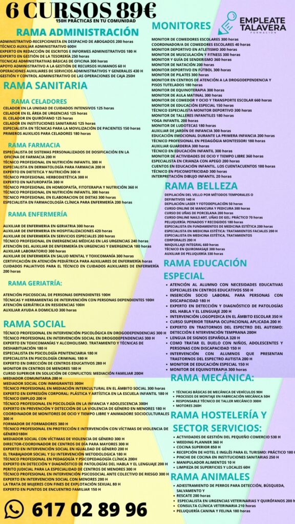 Nuevo catálogo de cursos de diferentes ramas en Empléate Talavera